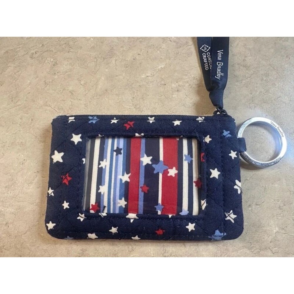 Vera Bradley Star Spangled Zip ID Coin Purse Red White & Blue NWOT Summer Stars